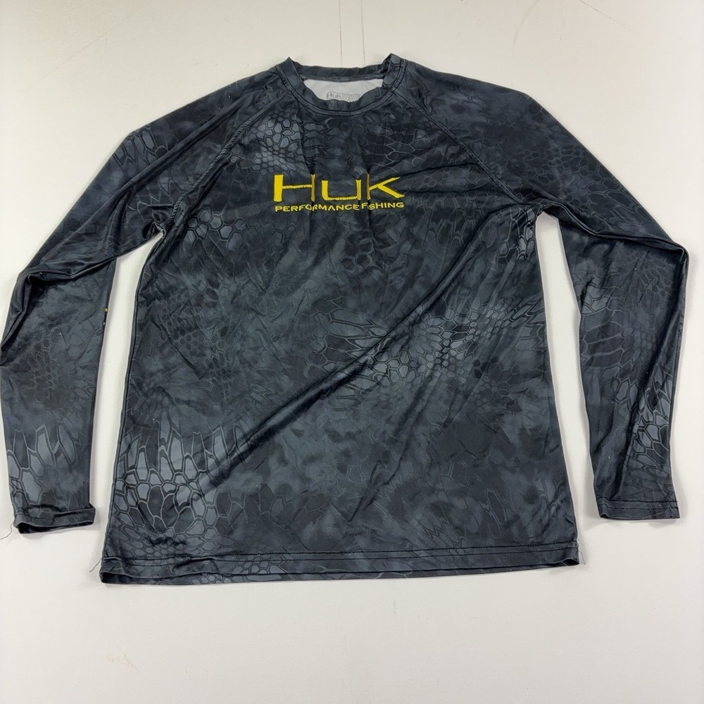 Huk Fishing Shirt Mens Medium Gray Camo Long Sleeve Performance Sun Tee Top